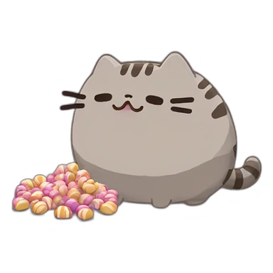 pusheen-crying-eating-candy sticker