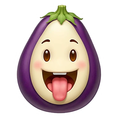 Sticking tounge out with eggplant sticker