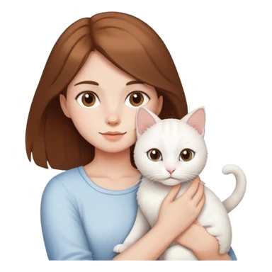 Brown-haired girl holding a white cat sticker