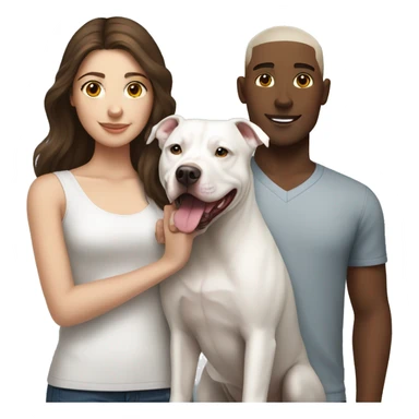 brunette girl and brunette boy with white pitbull sticker