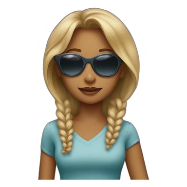 woman with sunglasses and a boy sticker