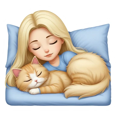 pretty girl with dark long hair sleeping with blonde fluffy  persian cat in bed sticker