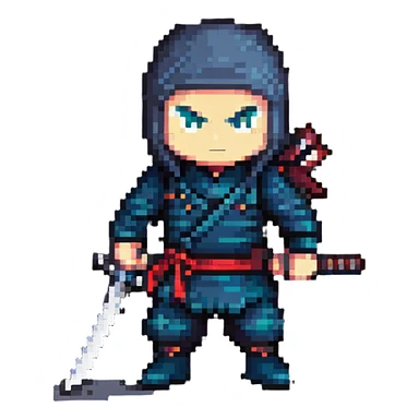 ninja holding a katana in pixel art style sticker