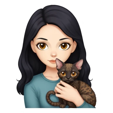 黑色长发女和山猫色德文卷毛猫 sticker