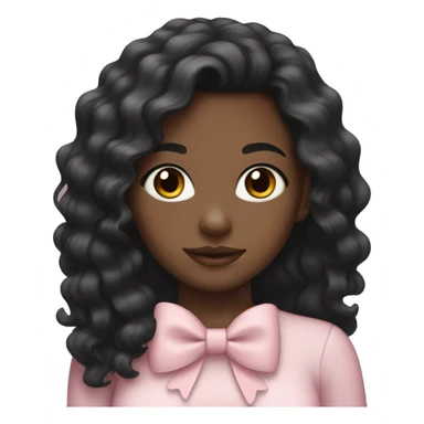 Black girl with long wavy black hair wearing a pale pink bow sticker
