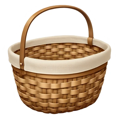 woven light brown basket with white linen sticker
