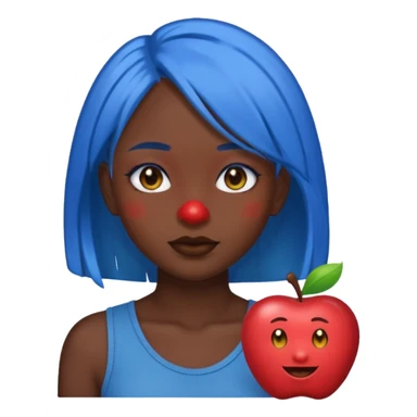 blue hair girl dark skin, old emoji apple style art sticker