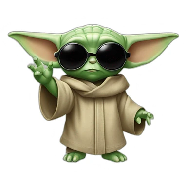 baby yoda with sunglasses raving hand in air sticker