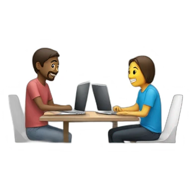 two people sitting across a table using macbooks sticker