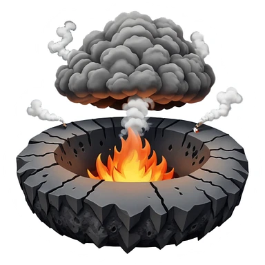 A smoking crater releasing dark ash clouds. sticker