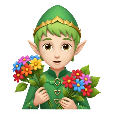 elf with flower bouquet sticker