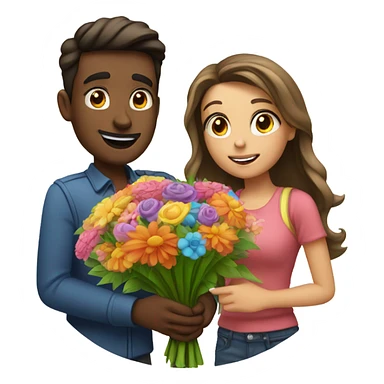 A guy gives a girl a bouquet of flowers  sticker
