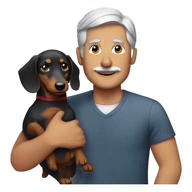  man with grey hair holding a dachshund in his arms no mustache sticker