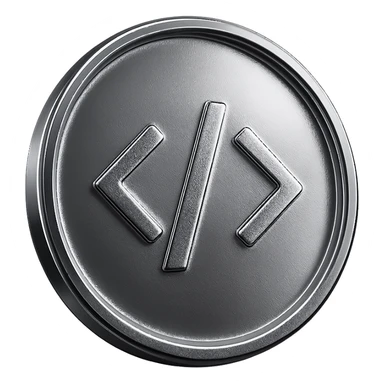 a 3D glass coin with a subtle code icon in the center sticker