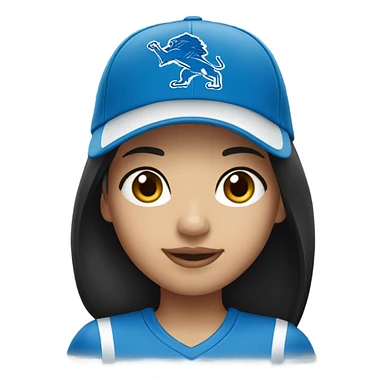 Asian girl with straight black hair wearing a Detroit Lions hat sticker