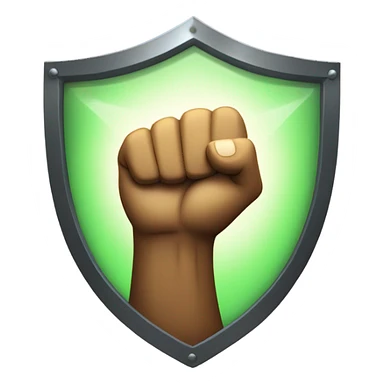 A bold fist raised confidently in front of a glowing shield. sticker