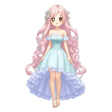 gorgeous pretty attractive anime lady beautiful hair with gorgeous dress fairycore cottagecore pastelcore detailed high quality trending VOGUE aesthetic full body sticker