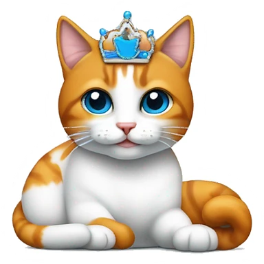 gato blanco con rayas naranjas en las patas, orejas y cola, ojos azules tumbado en el sofá con una diadema de princesa  sticker
