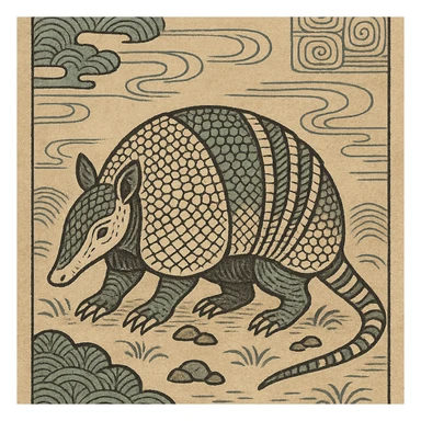 ukiyo-e inspired black and white armadillo illustration sticker