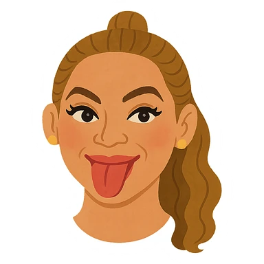 Create an image of Beyoncé's head in the style of the reference image which is Irasutoya-inspired, simple cartoon style with soft colors, a round face, iconic features, and a cheerful expression. The image should have no background and match the style of the reference closely. sticker
