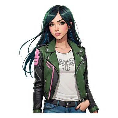 a girl with long black hair with pink streaks  sticker