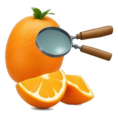 top part of the emoji is the top part of an orange fruit, and the bottom part of the emoji is the lower half of a magnifying glass  sticker