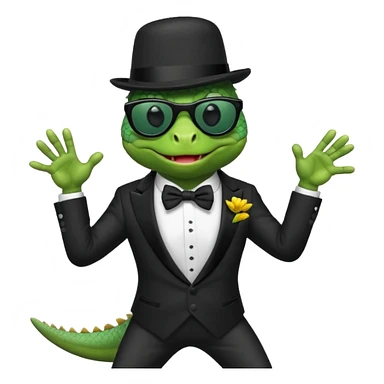 capitalist iguana in tuxedo and hat black sunglasses dancing sticker