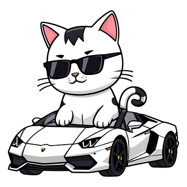 A Lamborghini with a cat inside and sunglasses sticker