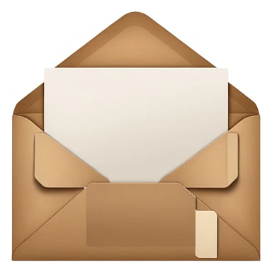 blank greeting card open with brown envelope next to it sticker