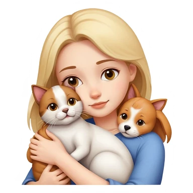 Beautiful girl hugs a cat and a dog tightly sticker