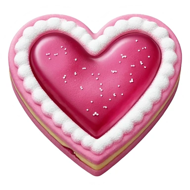 Realistic shortbread cookie in the shape of a heart with pink jelly middle filling and sprinkled powder sugar on top. sticker