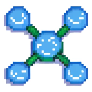 pixel art of a share icon with three connected dots, social media style sticker