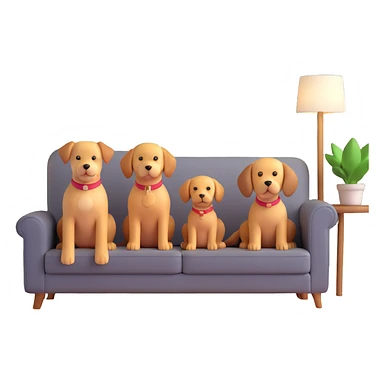 dog family sitting on a couch in a bright family room sticker
