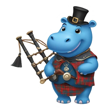 Blue hippo with bagpipes and traditional Scottish clothes sticker