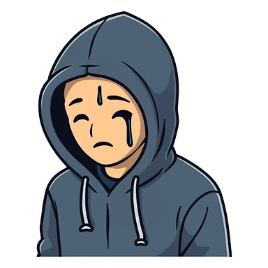 Sad man wearing a hoodie crying sticker