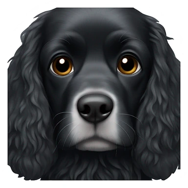 Small completely black spaniel with black fur on his whole face and white fur on chest sticker