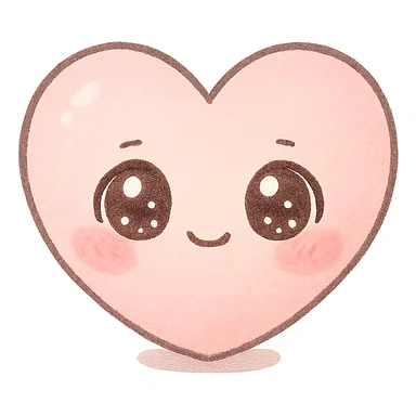cute chibi pink heart character, big sparkling eyes, soft pastel tones, no arms or legs, full body, soft pastel kawaii style sticker