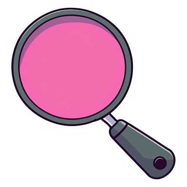 magnifying glass, transparent glass with bright pink gradient from #FF335F to #FF99AA, highlights, minimalistic sticker