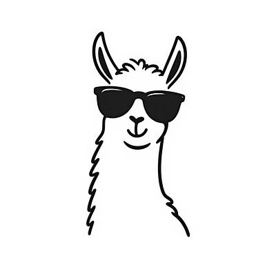 minimalist line art, retro sassy llama, sunglasses, expressive sticker
