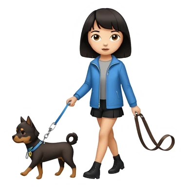dark brown short haired girl walking a black haired girl with bangs on a dog leash sticker