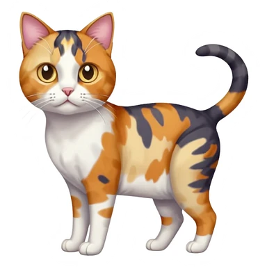 full body anxious looking colourful patchy calico tabby cat with tiny head to large body with fully white front legs sticker