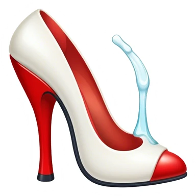 a red heel with a white liquid under sticker