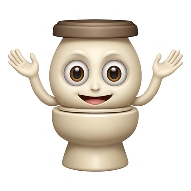 cartoonish toilet creature with a grinning face, big eyes, and hands. sticker