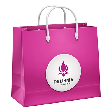 bolsa de papel fucsia con asas blancas y en el centro de la bolsa el logo de druni perfumerias en color blanco sticker