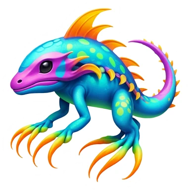 Exotic futuristic lush warm-colored neon tropical Fakémon-Fionbri-creature with cool-colored splash markings  sticker
