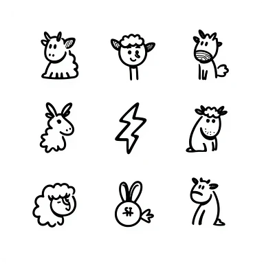 zodiac sign icons, hand-drawn doodle style, black ink lines, simple and clear sticker