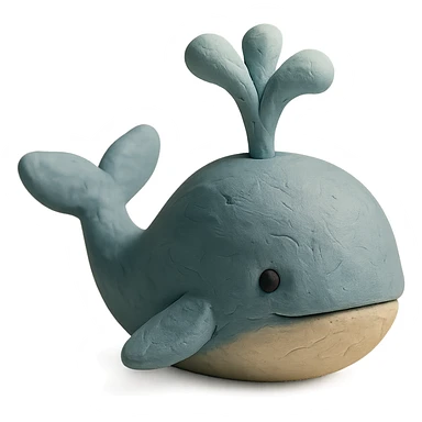 a blue whale with a water spout, claymation style, pastel colors, visible fingerprints sticker