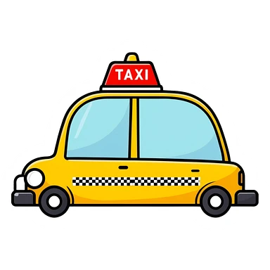 Taxi rápido blanco con línea roja por los lados y número de taxi 1385 sticker