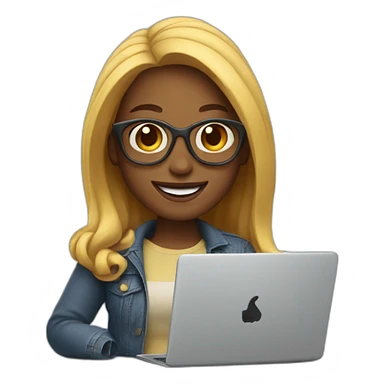 memoji of a cool woman smiling and has a laptop sticker