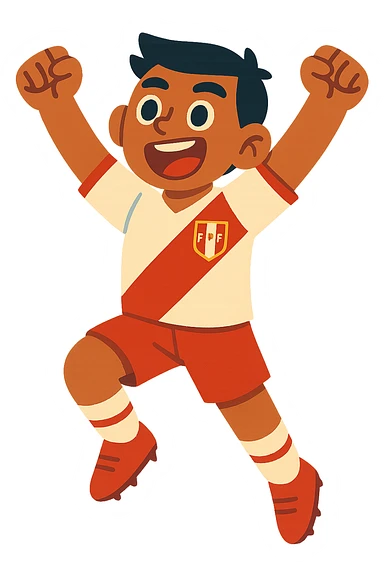 young Peruvian soccer player in Peru uniform celebrating, vibrant and modern style sticker
